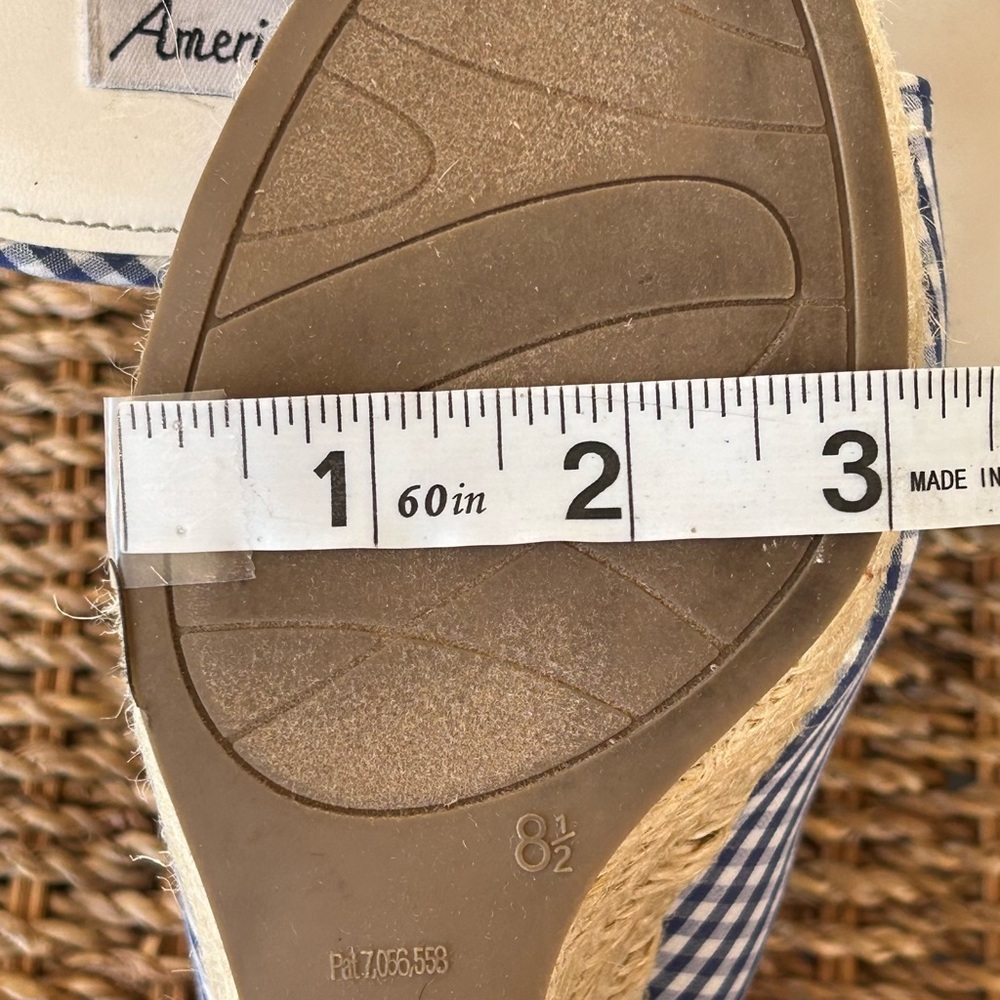 American Eagle Gingham Wedge Espadrille Sandal Blue/White Size‎ 8.5 - Picture 12 of 13